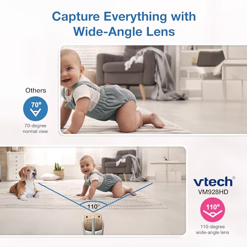 Image of VTech VM928-2HD 5 inch 720p HD Display 2 Cameras Baby Monitor,110 Wide Angle View,Remote Pan-Tilt-Zoom,Night Vision,Up to 1000ft Range,Temperature Sensor,9 Soothing Sounds & Lullabies,2-Way Talk,No WiFi