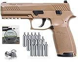 SIG Sauer P320 Air Pistol with CO2 12 Gram (15 Pack) and 500 Lead Pellets Bundle (Coyote Tan)