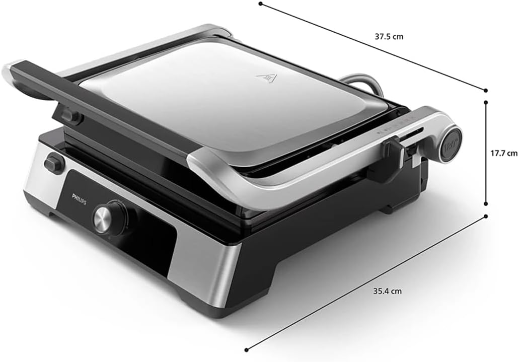 Philips contact grill - Adjustable temperature. Large grill surface and high power. Removable non-stick plates and drip tray. (HD6301/90)