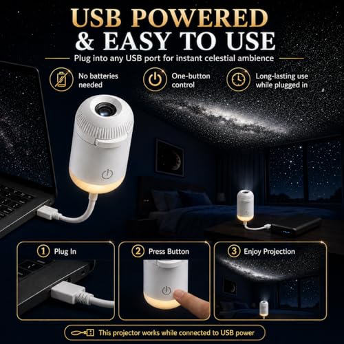 Image of 2-in-1 Galaxy Projector Night Light, USB Starry Sky Night Light Projector for Bedroom, Mini LED Ceiling /Wall Projection Lamp with 360 Rotation, for Kids Adults Gifts (6 Slides)