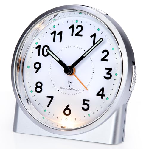 VIVILINEN Funkwecker Analog ohne Ticken mit Nachtlicht & Auto-DCF-Signal Analoger Wecker mit 5-Min Schlummer & Leuchtzeigern 11.5cm Kompaktdesign