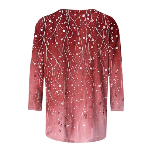Image of 3 /4 Sleeve Tshirts Shirts for Women Vintage Flowers T Shirt Crew Neck Going Out Tops Elbow Length Sleeve Tops