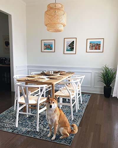 Morebes Persian Washable Blue 5X7 Rug, Oriental Kitchen Rug Distressed Vintage Living Room Office Throw Rug, Non-Slip Dining Mat Non-Shedding Floor Carpet For Entryway Mudroom #TOP3