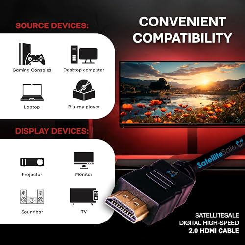 SatelliteSale Cabo HDMI Digital de Alta Velocidade 2.0 4K/60Hz 18Gbps PVC 2160p Cabo Preto 91,5 cm