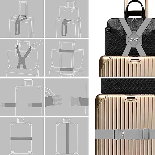 Image of 2-Pack Elastic Luggage Straps with Suitcase Bungee, Adjustable Bag Belt Travel Accessories -Gray