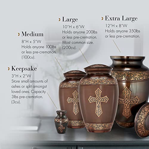 Image of Bronze Cross Cremation Urn for Ashes Adult Male - Personalized Cremation Urns for Human Ashes Adult Man Decorative Urns - Beautifully Handcrafted Cross Urn