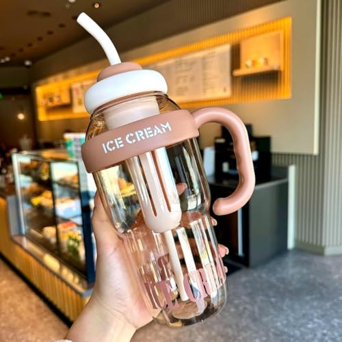 Image of 1300ml Large Capacity Insulated Transparent Tumbler Bottle with Straw & Handle, Leakproof Detox, Green Tea, Milkshake, Beverages, Juice & Cold Drinks | Gym, Travel, Office & Fitness