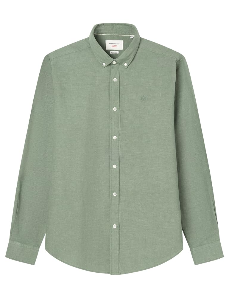 SPRINGFIELD Linen Basic European Flax Shirt Men, Green Grey, L