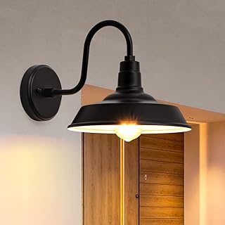 Outdoor Wall Lights, 10 Inch Exterior Farmhouse Gooseneck Outdoor Light Fixture, Anti-Rust Waterproof Barn Lights Outdoor, Vintage Black Outside Wall Mount Light Fixture for Front Porch, Entryway