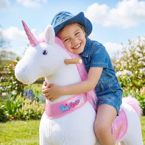 Image of PonyCycle Official Classic U Series Ride on Horse Toy Plush Walking Animal Pink Unicorn Size 4 for Age 4-8 Ux402