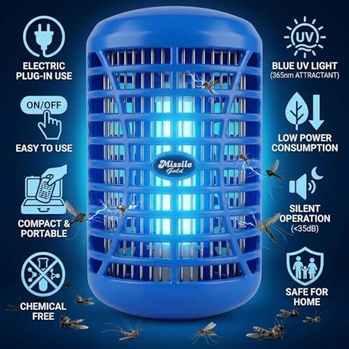 Image of Electric Mosquito Killer Lamp with Shock Grid | UV Light Insect Trap for Mosquitoes & Flying Bugs | Indoor Night Lamp for Home, Bedroom, Kitchen & Office | (Blue, Red, Green) (Blue)