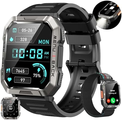 Men's Smart Watch, Men's Smartwatch with Flashlight and Compass, ...