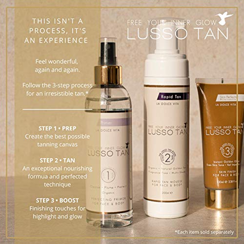 Lusso Tan Perfecting Primer Spray for Face and Body, 200ml, Organic, Vegan and Cruelty-Free Self-Tan Priming Body Mist with Aloe Vera – Instant-drying. Streak-free, flawless finish. - Image 7