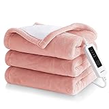 CORIWELL Heated Blanket Electric Throw - 50' x 60' Heating Blanket for Office Chair - 4 Heating Setting Bed Soft Warm Flannel Heat Blanket with 3 Hours Auto Shut Off, Machine Washable (Pink)
