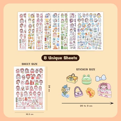 Image of CodersParadise - 550 Vibrant Kawaii Girls Journal Stickers, 6 Colour Designs and Patterns Vintage Retro Stickers for Journal, Scrapbooking, Projects Multicolour