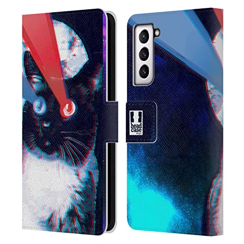 Housse Samsung S21 FE 5G motif chat laser en cuir pour regarder vos vidéos en terrasse