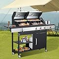 3 Burner Propane Gas & Charcoal Grill Combo, 37,230 BTU Dual Fuel BBQ, Side Burner, Porcelain-Enameled Cast Iron Grates, Thermometer & Storage for Patio Backyard(Gas BBQ Grill with charcoal grill)