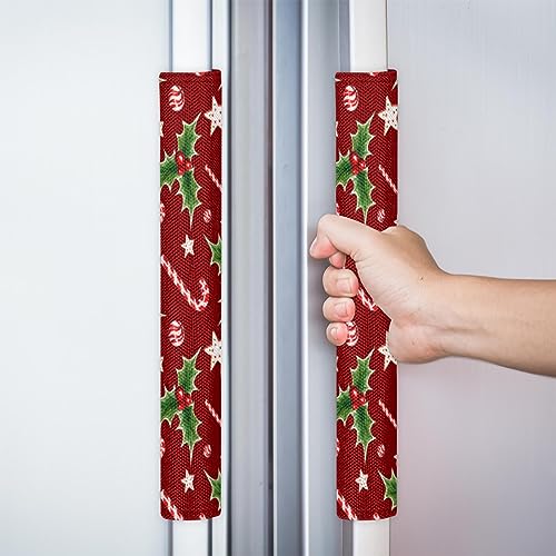 Image of Pardick Christmas Berry Candy Refrigerator Door Handle Covers Set of 2Xmas Red Washable Fridge Dishwasher Mocrowave Oven Door Decor Handle Cover Keep Your Kitchen Appliance Holiday Decor