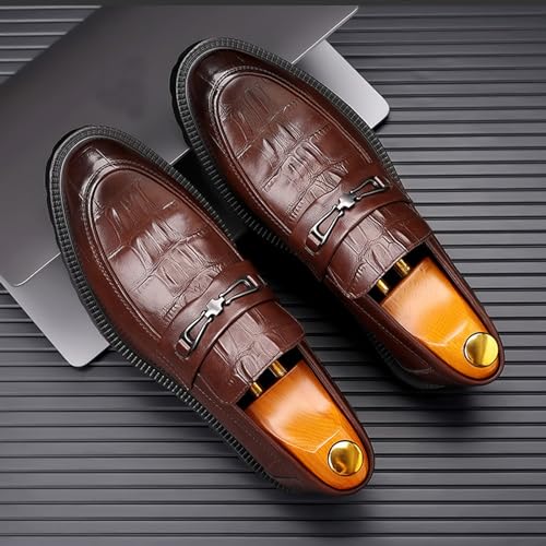 Image of Men's Patent Leather Brogue Low Heel Oxfords Fashion Classic Round-Toe Lace Up Wing Tips Carved Business Dress Derby Shoes Casual Comfortable Formal Work Wedding Shoes (Brown,8.5)