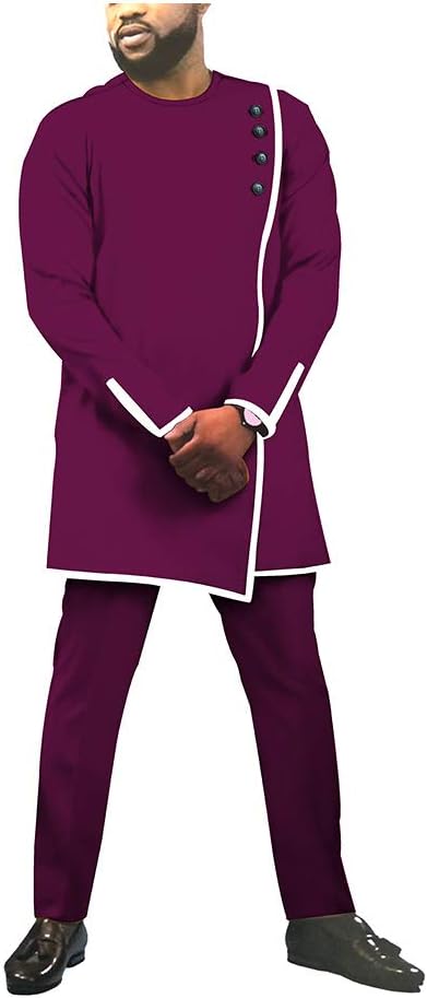 African Mens Sets Clothing Two Pieces Suits Outfits Dashiki Tops Shirts and Pants Bazin Riche