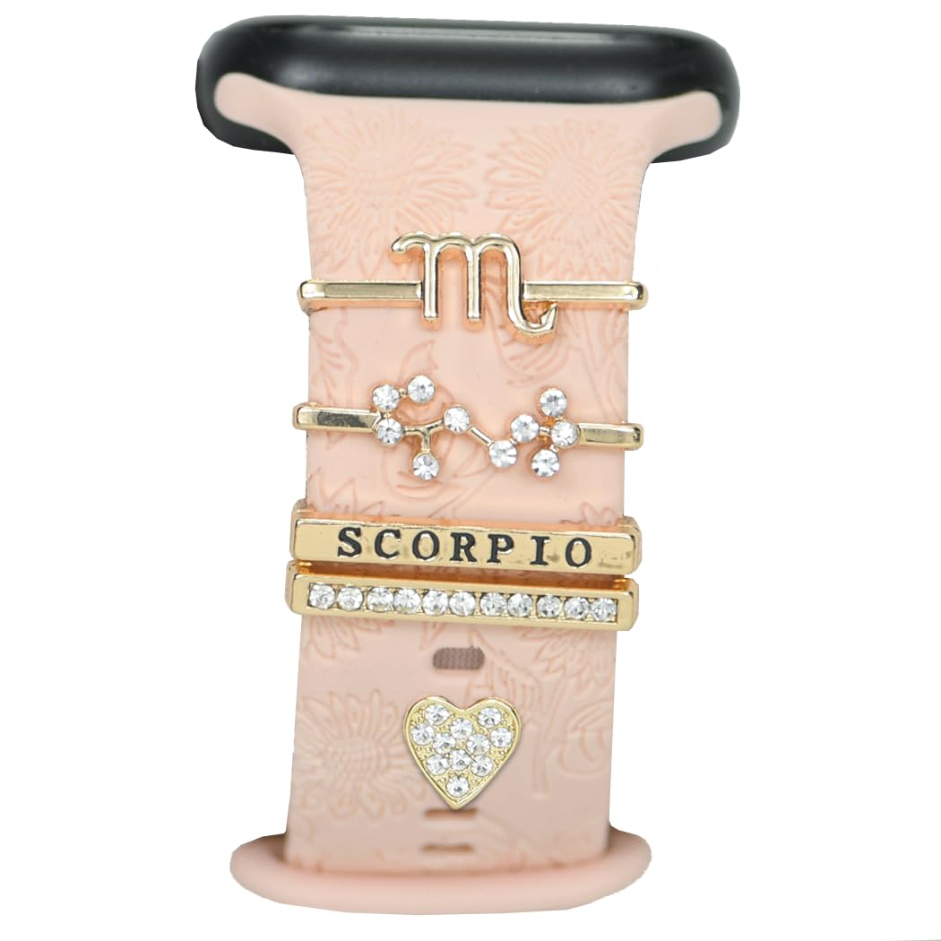 12 Constellations Women Decorative Watch Band Charms for Apple Watch 38mm 40mm 41mm 42mm 44mm 45mm 49mm,Love Heart Slide Ring Loops Silicone