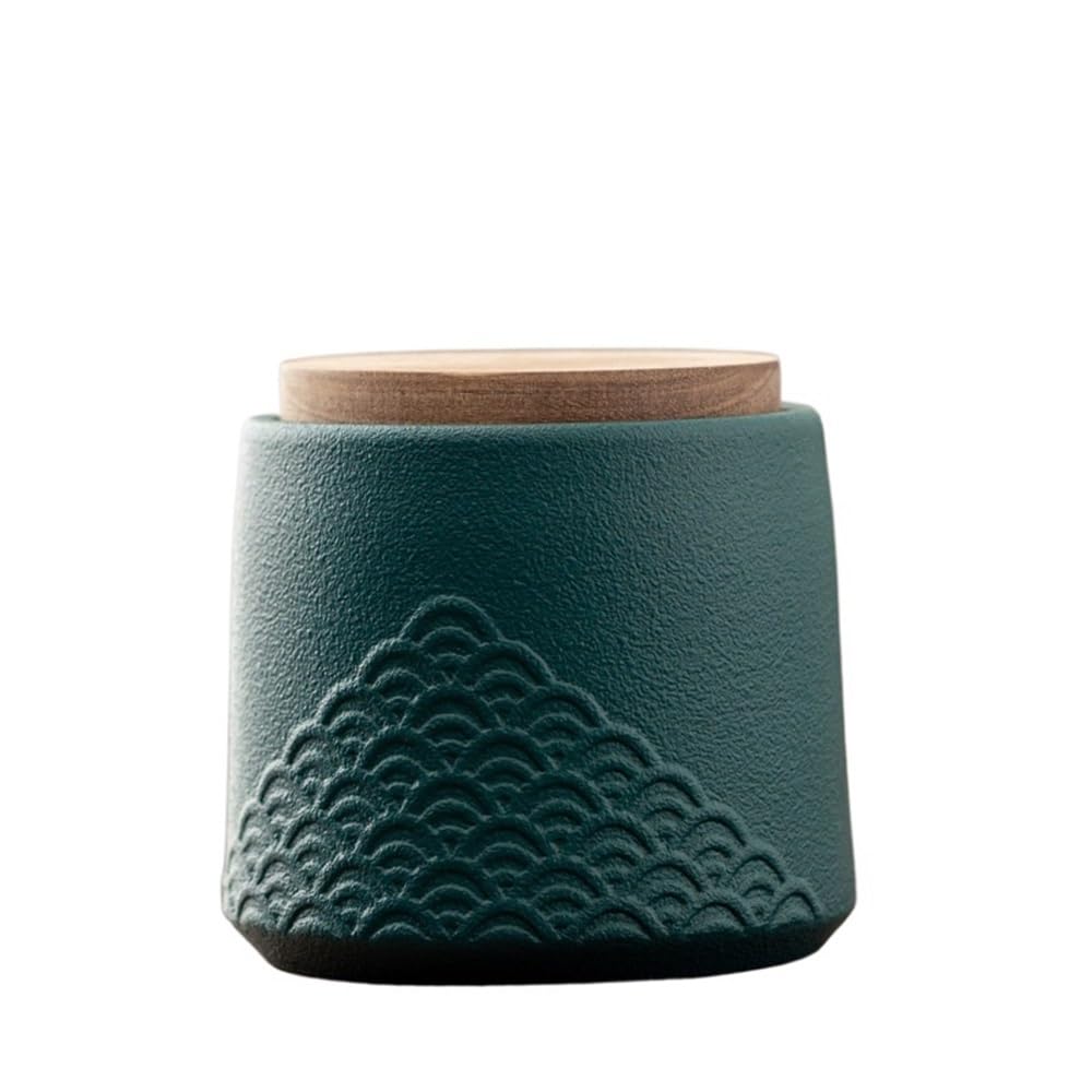 Bx9rE7tK3g Kitchen Storage Jar Ceramic Tea Canister With Wooden Lid Household Chinese Kitchen Sealed Storage Jar Ceramic Tea Canister(Green)