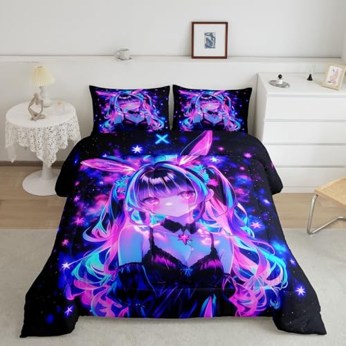 Image of Erosebridal 3D Mushroom Girls Bedding Sets King - Japanese Modern Fashion Comforter Set for Kids Adults Abstract Graffiti Duvet Insert Watercolor Aesthetic Quilt
