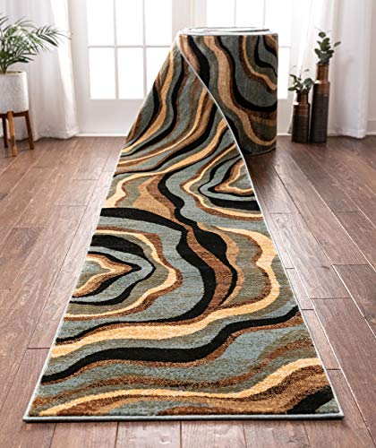 Well Woven Custom Size Runner - Choose Length - Hudson Waves Blue Geometric