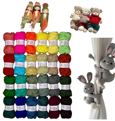 Image of NTGS Multicolor Yarn Pack of 24 Wool Balls (1 Ball / 20 Grams), 480 Grams (aprox) Assorted Bright & Pastel Shades, 100% Acrylic, Ideal for DIY, Knitting & Crocheting Projects.