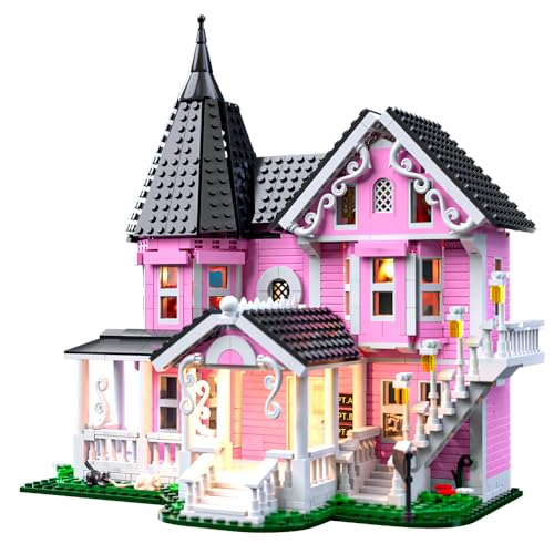 Image of Pink Palace House Building Set with Lights, Halloween Haunted House Blocks Toy, Halloween House Kit for Kids Adults,Christmas for Girls and Boys, Aged 8+ (1349PCS)