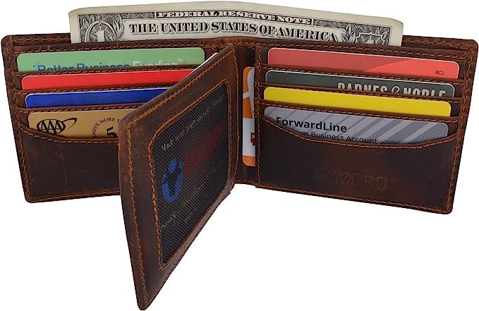 RFID Blocking Fire Fighter Embossed Leather Center ID Flap Bifold Wallet for Men (RHU Brown)2