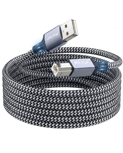FXAVA USB Printer Cable 20 Foot - Nylon Braided High Speed Long USB2.0 A to B Printer Cord for HP Canon Epson Dell Brother Lexmark Xerox Scanner & MIDI