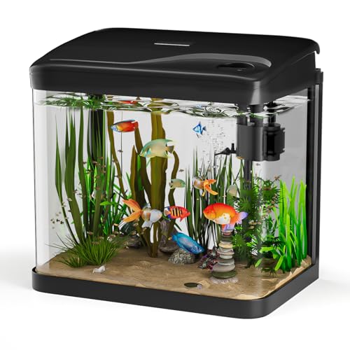 Vankarr Acquario in Vetro Acquario Completo Acquarios Per Pesci Rossi,con Illuminazione a LED e Sistema di Filtraggio,15...