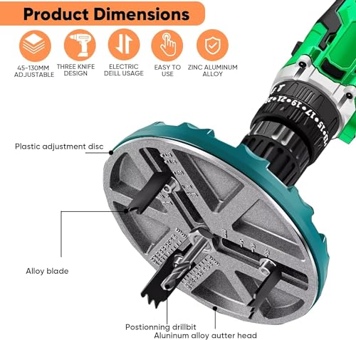 Image of AASONS 45 to 130mm Adjustable Diameter Punching Saw Tool For Drilling, Adjustable Hole Saw, Wood Working Tools Hole Punch, Round Hole Opener Tool, With 3 Teeth Pieces