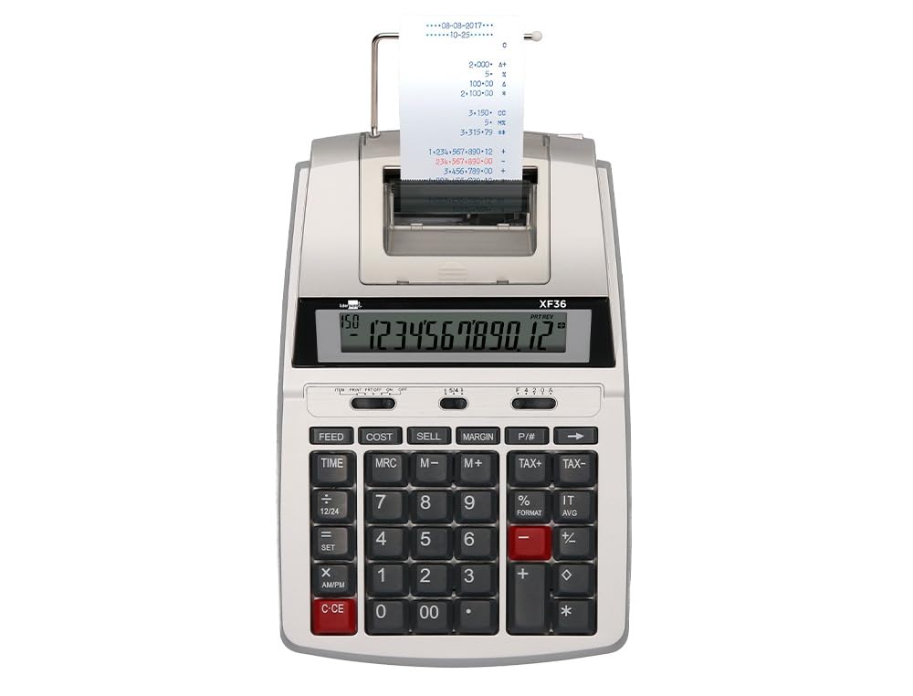 CALCULADORA LIDERPAPEL Impresora Pantalla Papel 57 MM 12 DIGITOS Impresion Bicolor Blanca 235X155X62 MM