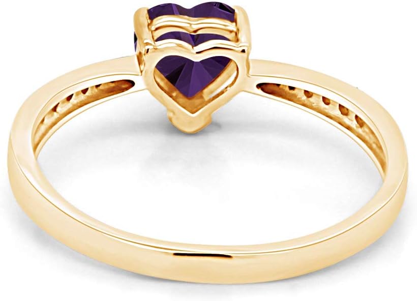 Solitaire Heart Promise Ring for Women Center 7MM Simulated Birthstone with White CZ, Stackable Gemstone Ring in 14K Gold Plated 925 Sterling Silver, Jewelry Gift for Her