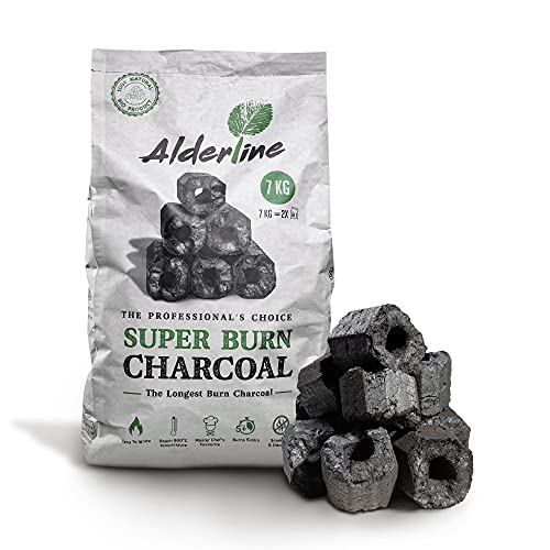 Alderline Superburn Charbon de bois – Briquettes de charbon naturel de qualité restaurant pour barbecue extra long (1 sac)