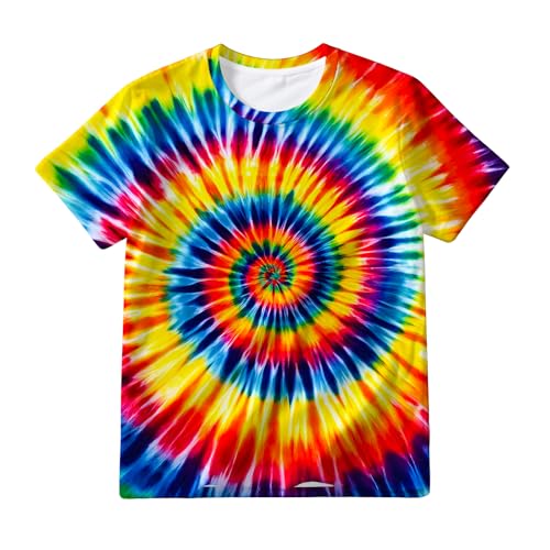 TZQPSJW Kids Neon Rainbow Tie Dye Shirt Size 6-8 Years Old Boys Girls Short Sleeve Colorful Graphic Tees T Shirts