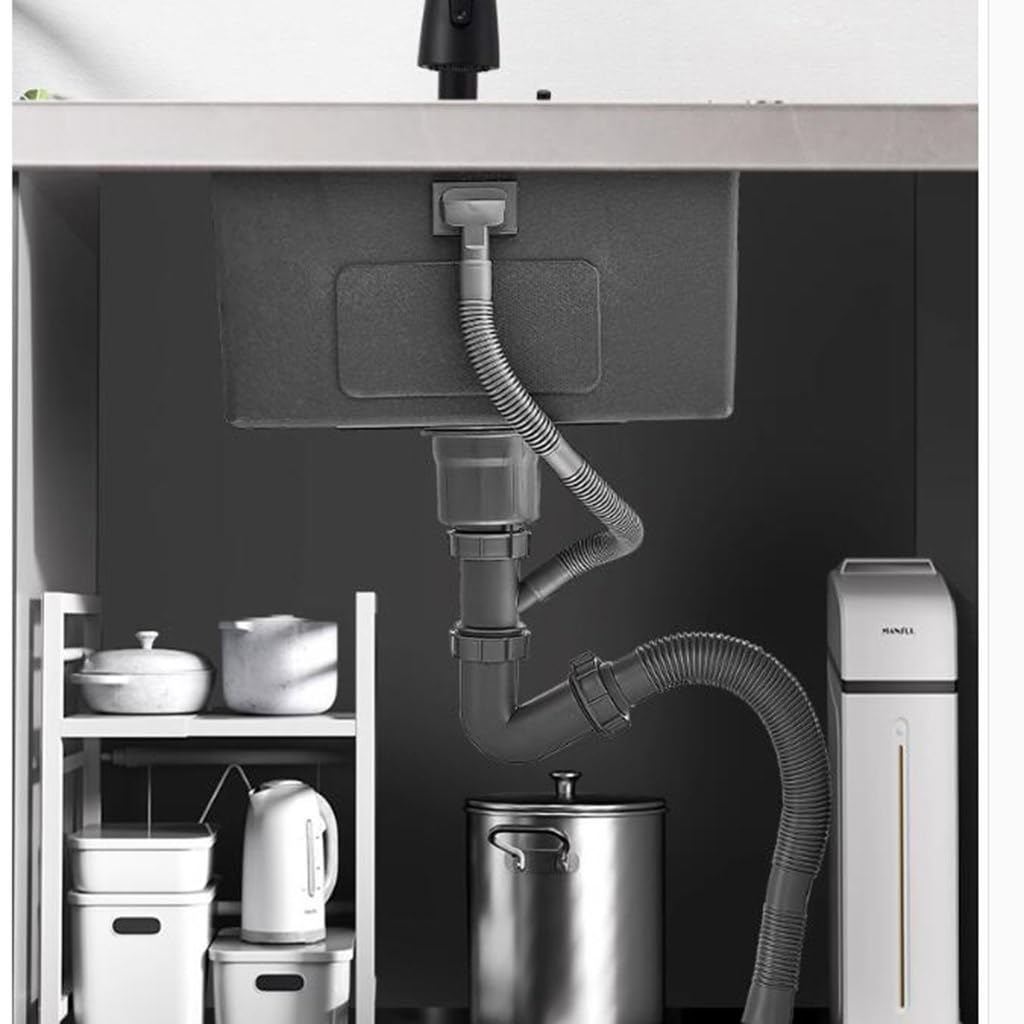 Lavello a sifone con rubinetto in acciaio inox di piccole dimensioni, facile da pulire, lavello da cucina, nero, 38 x 30 x 21 cm