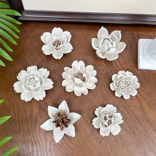 Image of Ceramic Flower Wall Art Decor, Artificial Flower Wall Sculpture,Handmade Ceramic Flowers for Home,Hallway,Living Room, Kitchen,Bathroom (Spotted Color,Gardenia, 2.76 inch)