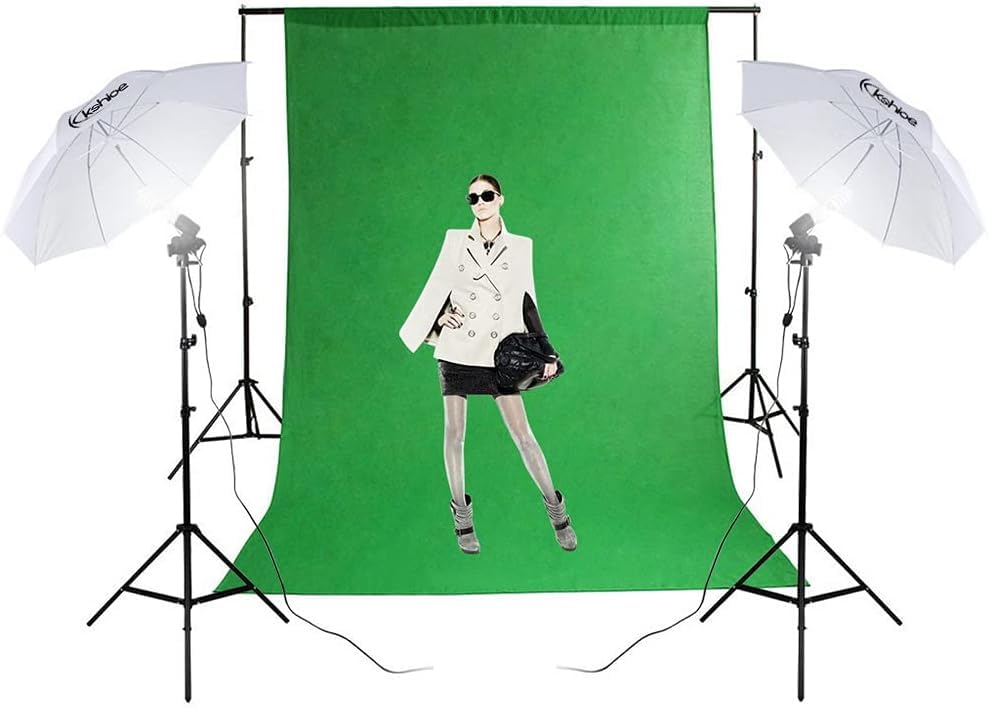 LEADZM Hintergrund Fotostudio Set, Greenscreen Set 2Mx3M Fotoschirm Fotoleinwand Fotografie Lampenstativ Greenscreen mit 135W LED Fotolampe