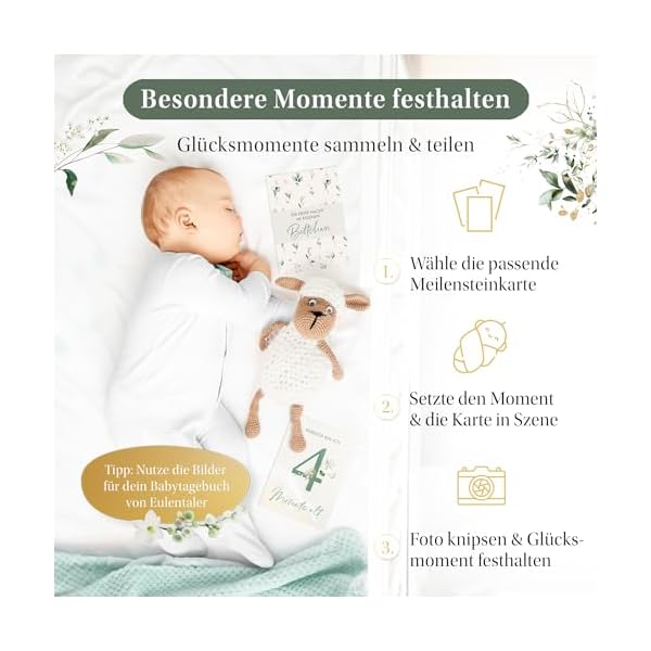 EULENTALER® 48 Meilensteinkarten Baby I Boho Stil I Von Pädagogen & Eltern gestaltet I Meilenstein Karten als Geschenk zur Geburt & Babyparty für Jungen & Mädchen – Bild 5
