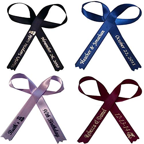 25 Personalized Ribbons Wedding Favor Bow Printed Satin Christmas Communion Baptism Sweet 16 Sweet 15 Baby Shower Bar Bat Mitzvah Custom Party Birthday Quinceanera Graduation - 16
