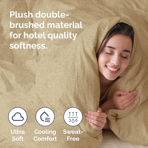 Image of Duvet Cover Queen Size Set - Extra Soft Queen Duvet Cover 90 inch x 90 inch with 2 Pillow Shams for Women, Men, Kids & Teens - Hotel Luxury w / Zipper Closures & Ties - Comfy, Cozy & Breathable (Heathered Tan)