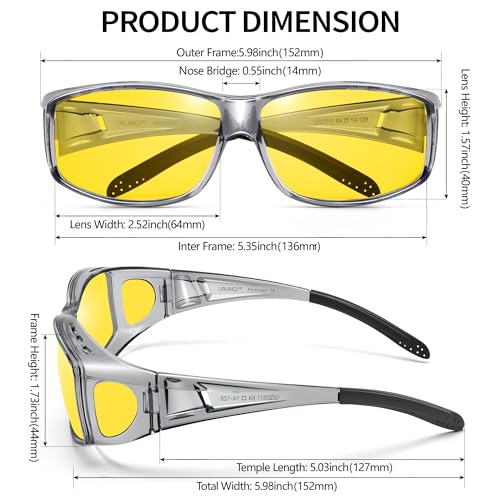 Image of URUMQI Night Vision Driving Glasses Fit Over Eyeglasses for Men Women