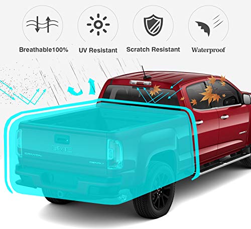 Softclub Truck Bed Tarp Cover for Short Box(5.8’ Box) Fit for Ford F150 GMC Silverado/Sierra Ram Reflective Strip Waterproof Heavy Duty 600D Oxford Fabric Pickup Truck Bed Cover with Bungee Cords