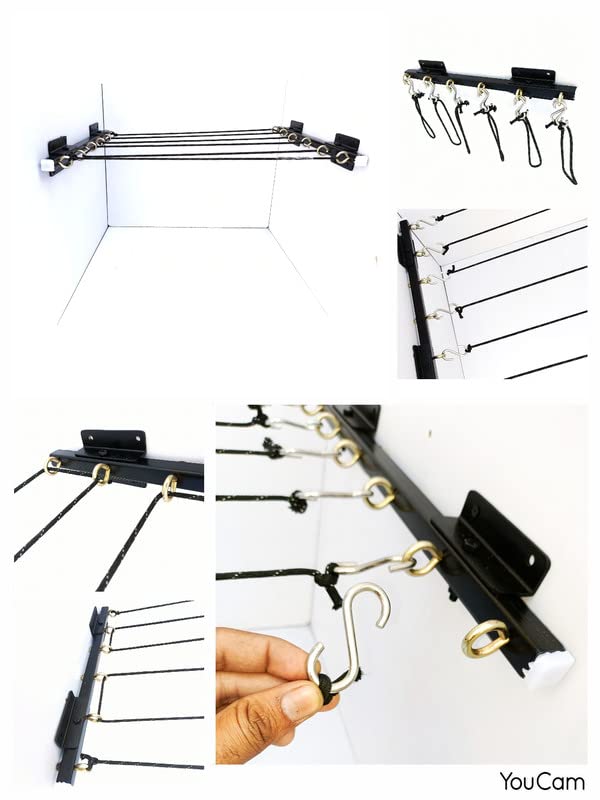 Image of Drying Rack, 6 Tier Cloth Drying Rack with S Hooks and 100 Feet Rope, Cloth Dryer Hanger, Black for Balcony FDR18