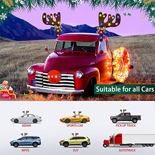 Christmas Reindeer Antlers Car Decoration, Vehicle Christmas Car Kit With Led Multicolor Lights, Jingle Bells Rudolph Reindeer And Nose, Tail For The Trunk, Best For Car Decoraitons, Xmas Decor #TOP2