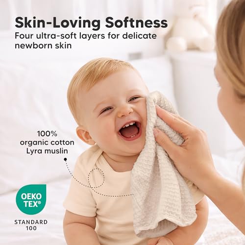 Image of 5-Pack Muslin Baby Washcloths for Newborn - 12x12 inch Soft Absorbent Organic Cotton Muslin Wash Cloths for Babies Girl, Boy, Infant, Toddlers, Kids Face Towel, Bath Essentials, Baby Burp Rags (Ecru)