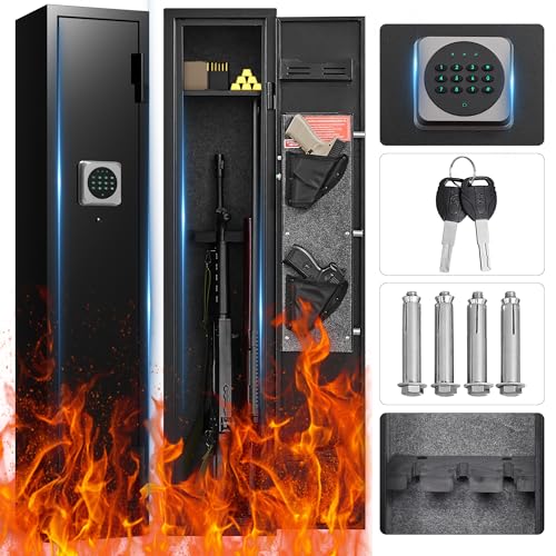 HEANVO 2-3 Rifle Gun Safe - Quick Access with Alarm, Digital Keypad, Compact Long Gun Safe with